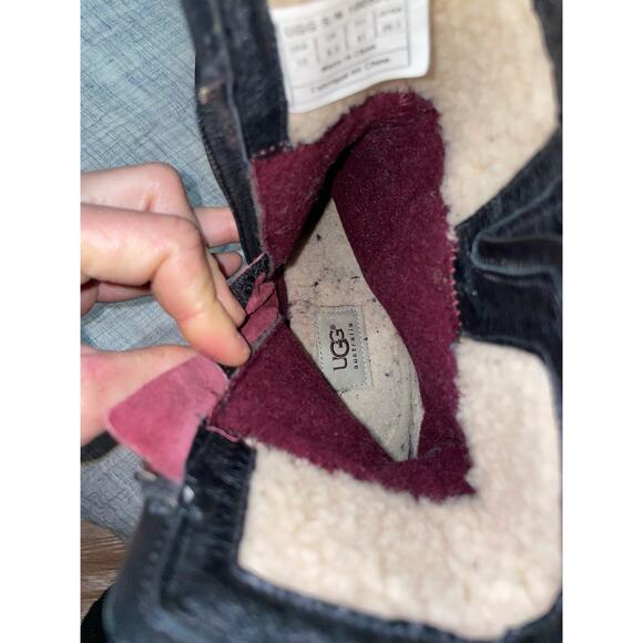 UGG Simmens Womens 10 Waterproof Boots Black Leather Suede Zip Buckle Wool Lined - Picture 5 of 12